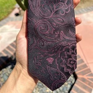 VERSACE Black W Pink Accent 100% Silk Tie